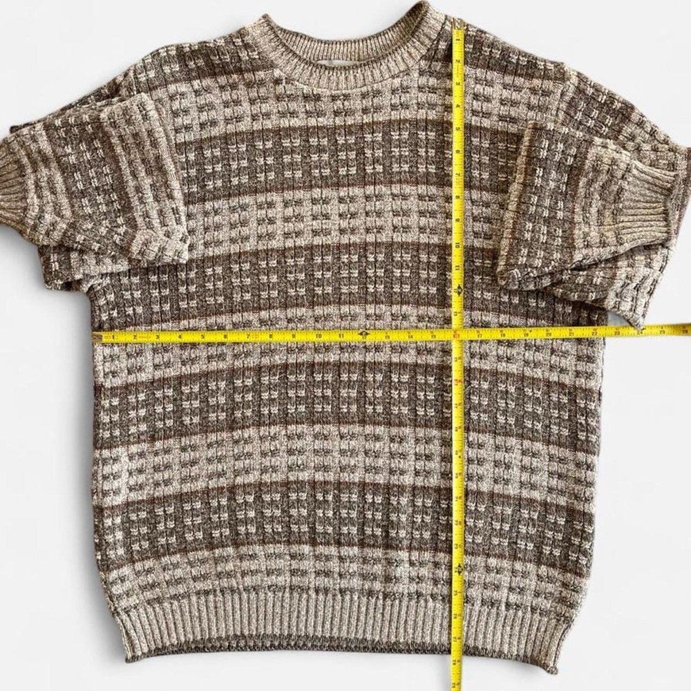 Vintage David Taylor Tan Green Knit Earthy Slouchy Neutral Cozy Crewneck Sweater - Picture 4 of 6